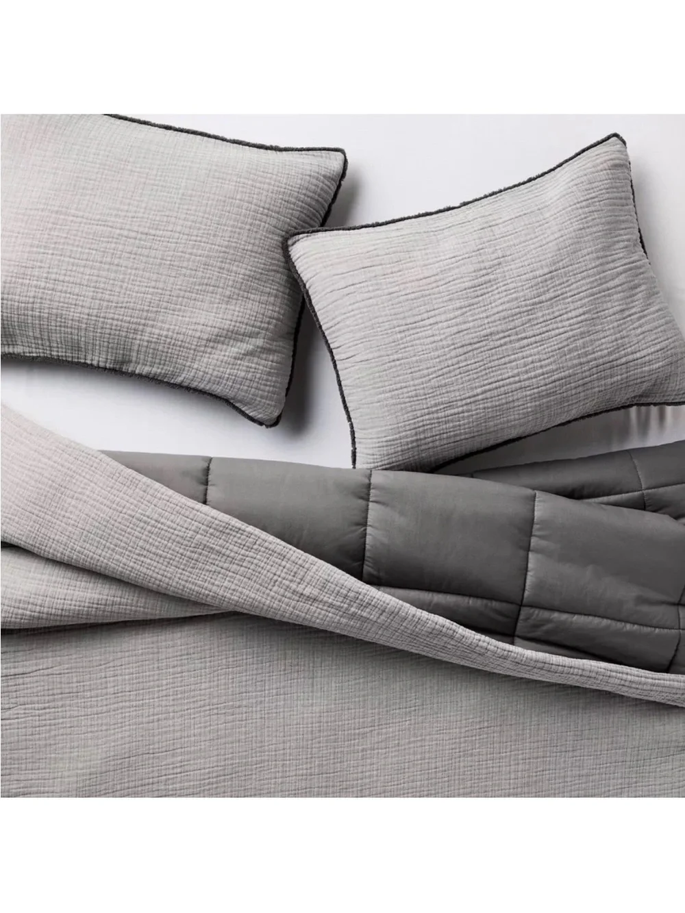 NWT King/California King Textured Chambray Comforter & Sham Set Dark Gray